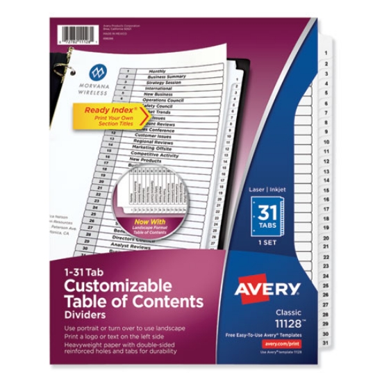 Picture of Customizable TOC Ready Index Black and White Dividers, 31-Tab, 1 to 31, 11 x 8.5, 1 Set