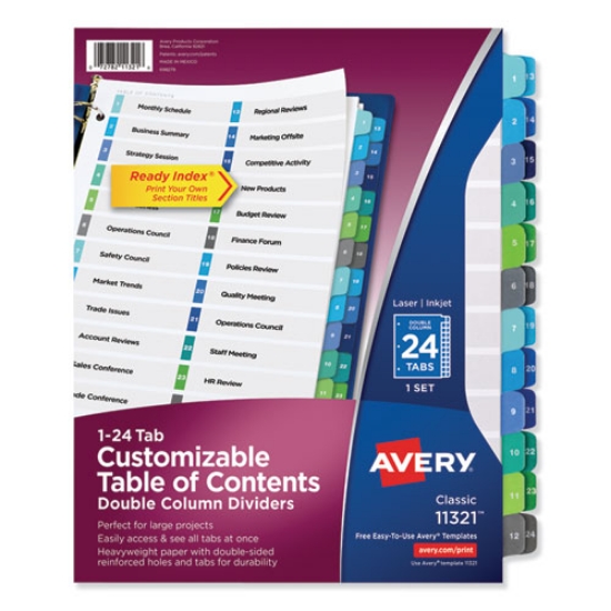 Picture of Customizable TOC Ready Index Double Column Multicolor Tab Dividers, 24-Tab, 1 to 24, 11 x 8.5, White, 1 Set