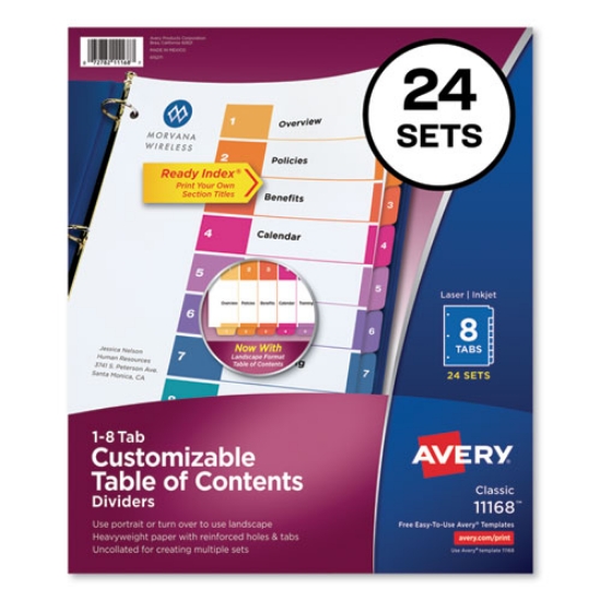 Picture of Customizable TOC Ready Index Multicolor Tab Dividers, Uncollated, 8-Tab, 1 to 8, 11 x 8.5, White, 24 Sets