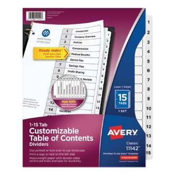Picture of Customizable TOC Ready Index Black and White Dividers, 15-Tab, 1 to 15, 11 x 8.5, 1 Set