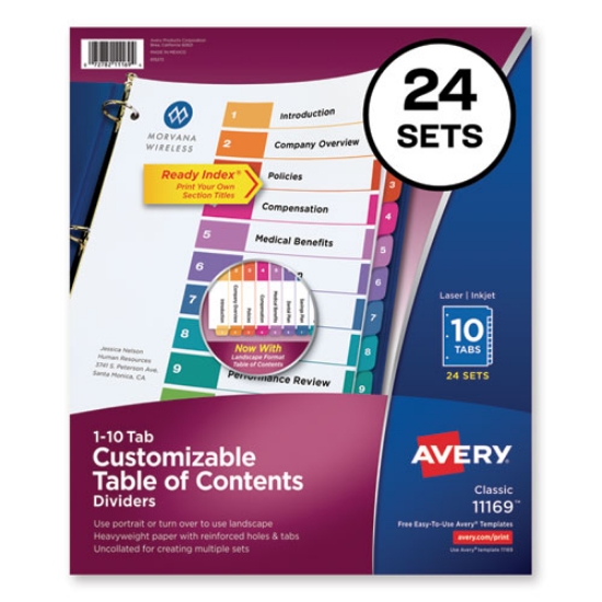 Picture of Customizable TOC Ready Index Multicolor Tab Dividers, Uncollated, 10-Tab, 1 to 10, 11 x 8.5, White, 24 Sets