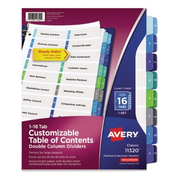 Picture of Customizable TOC Ready Index Double Column Multicolor Tab Dividers, 16-Tab, 1 to 16, 11 x 8.5, White, 1 Set