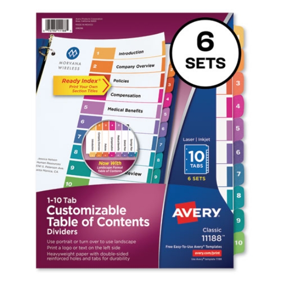 Picture of Customizable TOC Ready Index Multicolor Tab Dividers, 10-Tab, 1 to 10, 11 x 8.5, White, Traditional Color Tabs, 6 Sets