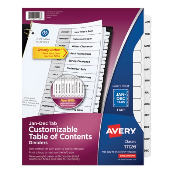 Picture of Customizable TOC Ready Index Black and White Dividers, 12-Tab, Jan. to Dec., 11 x 8.5, 1 Set