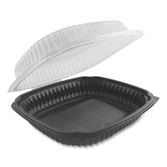 Picture of Culinary Lites Microwavable Container, 39 oz, 9 x 9 x 3.01, Clear/Black, Plastic, 100/Carton