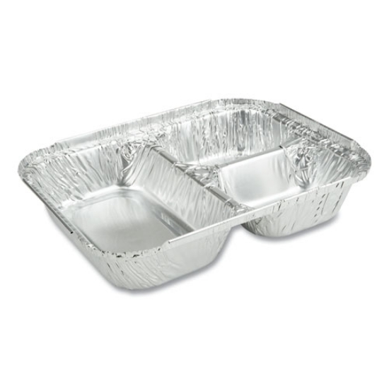 Picture of 3-Compartment Oblong Aluminum Foil Container, 23 Oz, 6.56 X 8.69 X 1.81, Silver, 500/carton