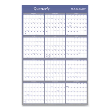 Picture of Vertical/Horizontal Erasable Quarterly/Monthly Wall Planner, 24 x 36, White/Blue Sheets, 12-Month (Jan to Dec): 2024