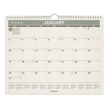 Picture of Recycled Wall Calendar, Unruled Blocks, 15 x 12, Sand/Green Sheets, 12-Month (Jan to Dec): 2024