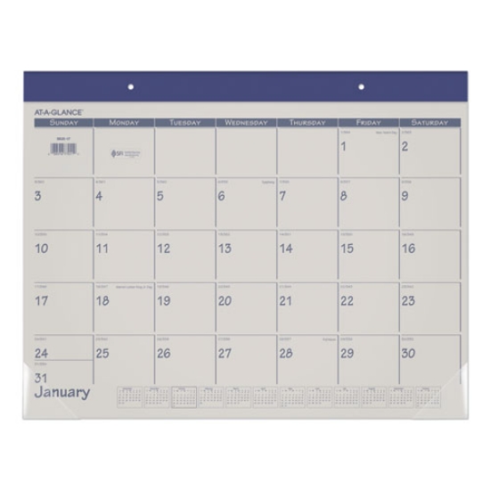 Picture of Fashion Color Desk Pad, 22 x 17, Stone/Blue Sheets, Blue Binding, Clear Corners, 12-Month (Jan to Dec): 2024