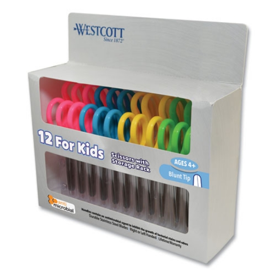 Picture of Kids' Scissors With Antimicrobial Protection, Rounded Tip, 5" Long, 2" Cut Length, Assorted Straight Handles, 12/pack
