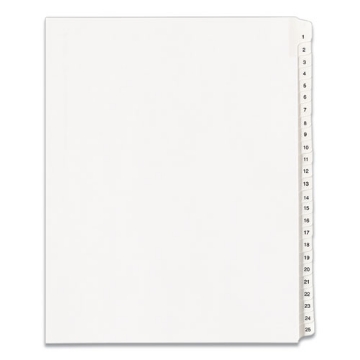 Picture of Preprinted Legal Exhibit Side Tab Index Dividers, Allstate Style, 25-Tab, 1 To 25, 11 X 8.5, White, 1 Set, (1701)