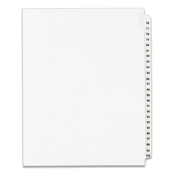 Picture of Preprinted Legal Exhibit Side Tab Index Dividers, Avery Style, 25-Tab, 76 To 100, 11 X 8.5, White, 1 Set, (1333)