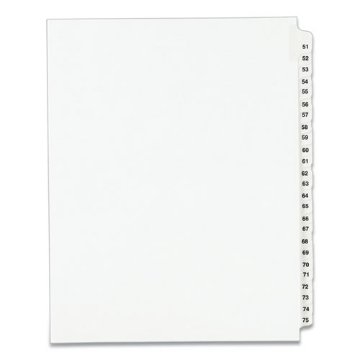 Picture of Preprinted Legal Exhibit Side Tab Index Dividers, Avery Style, 25-Tab, 51 To 75, 11 X 8.5, White, 1 Set, (1332)