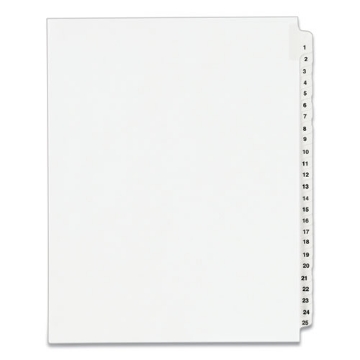 Picture of Preprinted Legal Exhibit Side Tab Index Dividers, Avery Style, 25-Tab, 1 To 25, 11 X 8.5, White, 1 Set, (1330)