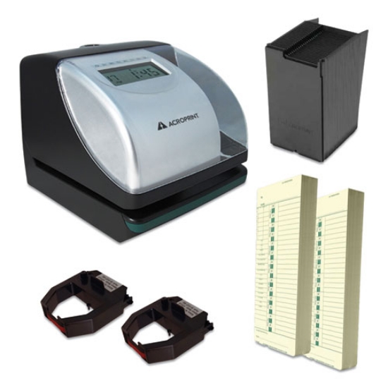 Picture of ES700 Time Clock and Document Stamp Bundle, Digital Display, Black/Silver