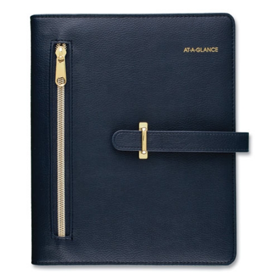 Picture of Buckle Closure Planner/organizer Starter Set, 8.5 X 5.5, Navy Blue/gold Cover, 12-Month (jan To Dec): Undated