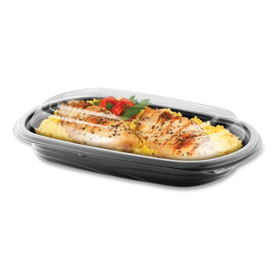 Picture of MicroRaves Wave Container and Dome Lid Combo, 16 oz, 6.35 x 8.79 x 1.72, Black/Clear, Plastic, 250/Carton