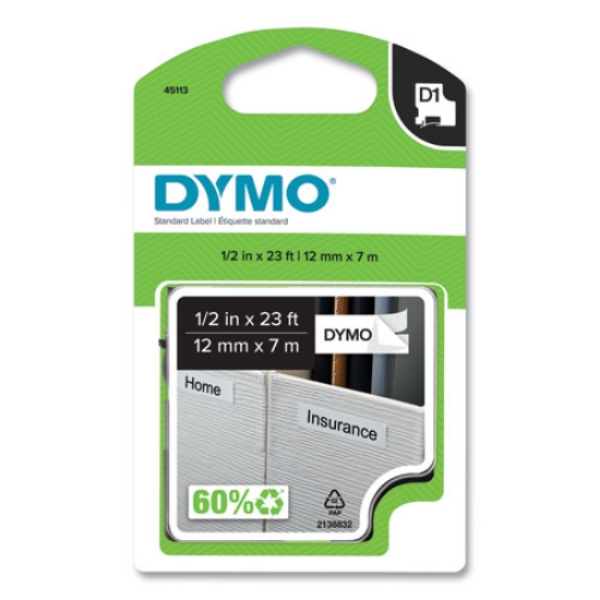 Picture of D1 High-Performance Polyester Removable Label Tape, 0.5" X 23 Ft, Black On White