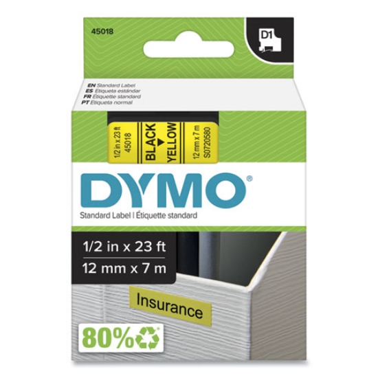 Picture of D1 High-Performance Polyester Removable Label Tape, 0.5" X 23 Ft, Yellow