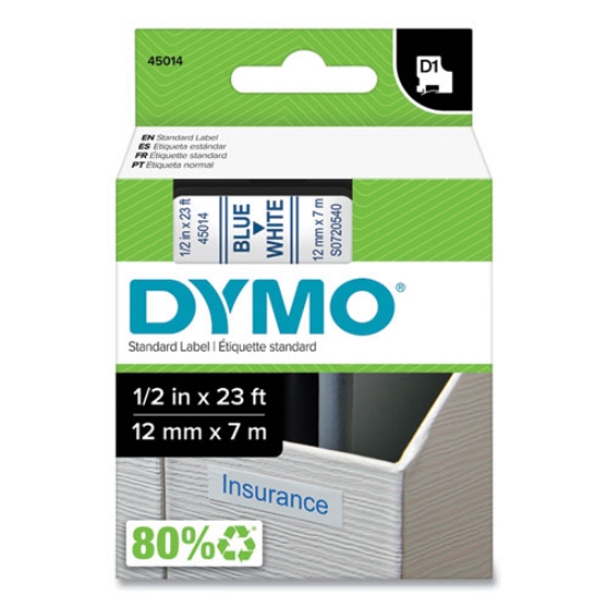 Picture of D1 High-Performance Polyester Removable Label Tape, 0.5" X 23 Ft, Blue On White