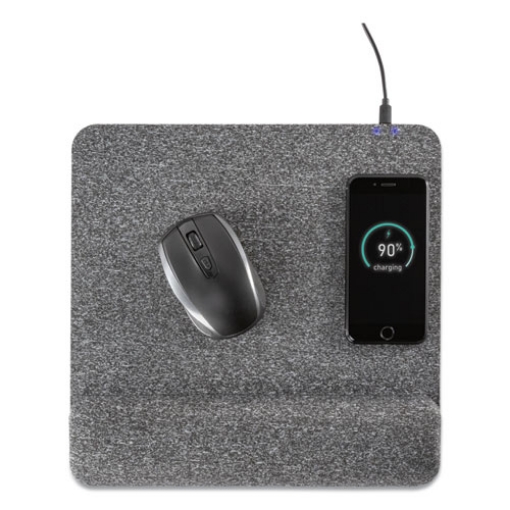 Picture of Powertrack Plush Wireless Charging Mouse Pad with Wrist Rest, 11.8 x 11.6, Gray