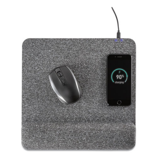 Picture of Powertrack Plush Wireless Charging Mouse Pad with Wrist Rest, 11.8 x 11.6, Gray