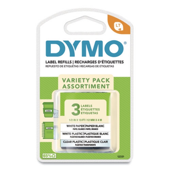 Picture of Letratag Paper/plastic Label Tape Value Pack, 0.5" X 13 Ft, Assorted, 3/pack