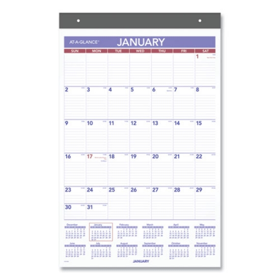 Picture of Repositionable Wall Calendar, 15.5 x 22.75, White/Blue/Red Sheets, 12-Month (Jan to Dec): 2024