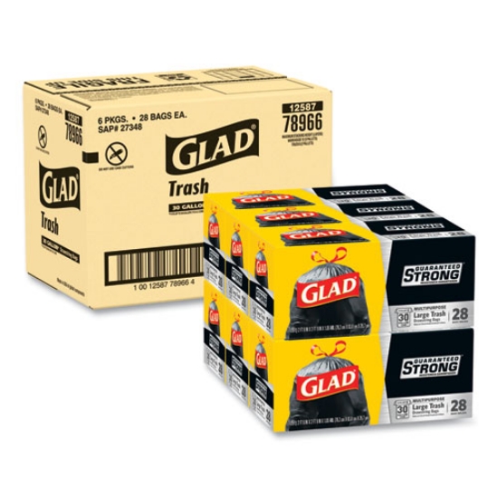 Picture of Drawstring Large Trash Bags, 30 gal, 1.05 mil, 30" x 33", Black, 15 Bags/Box, 6 Boxes/Carton
