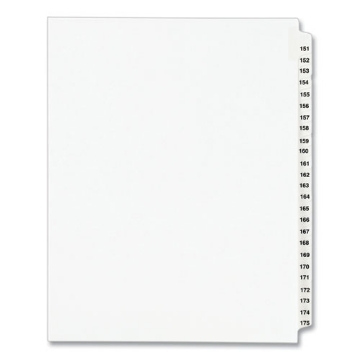 Picture of Preprinted Legal Exhibit Side Tab Index Dividers, Avery Style, 25-Tab, 151 To 175, 11 X 8.5, White, 1 Set, (1336)