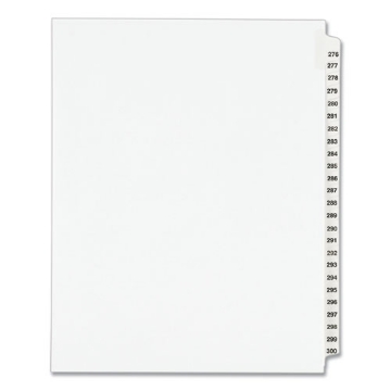 Picture of Preprinted Legal Exhibit Side Tab Index Dividers, Avery Style, 25-Tab, 276 To 300, 11 X 8.5, White, 1 Set, (1341)