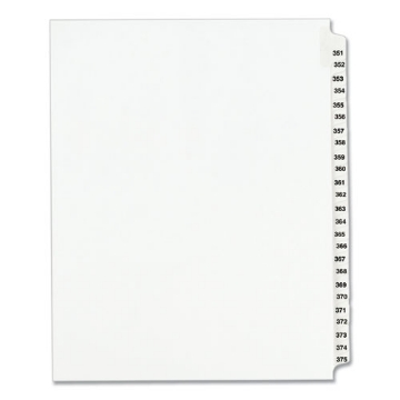 Picture of Preprinted Legal Exhibit Side Tab Index Dividers, Avery Style, 25-Tab, 351 To 375, 11 X 8.5, White, 1 Set, (1344)