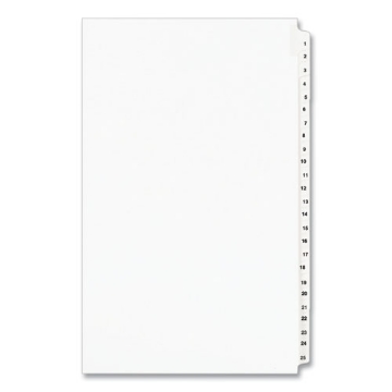 Picture of Preprinted Legal Exhibit Side Tab Index Dividers, Avery Style, 25-Tab, 1 To 25, 14 X 8.5, White, 1 Set, (1430)