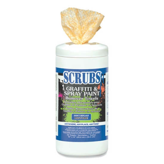 Picture of Graffiti and Paint Remover Towels, Citrus, 10 x 12, Neutral Scent, Orange on White, 30/Canister, 6 Canisters/Carton