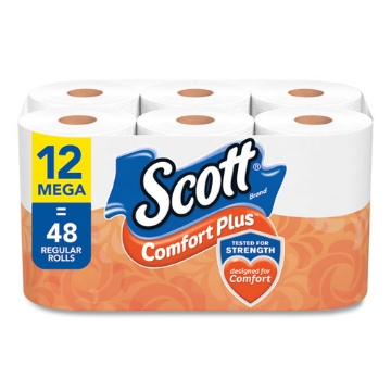 Picture of ComfortPlus Toilet Paper, Mega Roll, Septic Safe, 1-Ply, White, 425 Sheets/Roll, 12 Rolls/Pack