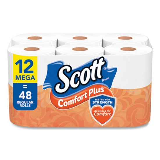 Picture of ComfortPlus Toilet Paper, Mega Roll, Septic Safe, 1-Ply, White, 425 Sheets/Roll, 12 Rolls/Pack