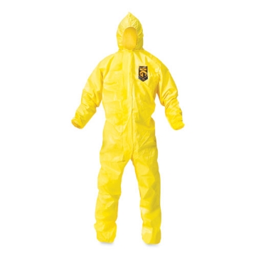 Picture of A70 Chemical Spray Protection Coveralls, Hooded, Storm Flap, Medium, Yellow, 12/Carton