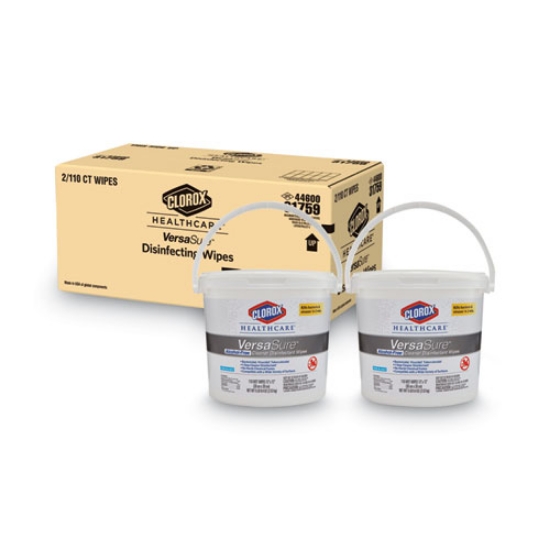 Picture of VersaSure Cleaner Disinfectant Wipes, 1-Ply, 12 x 12, Fragranced, White, 110/Bucket, 2 Buckets/Carton