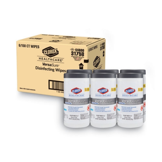 Picture of VersaSure Cleaner Disinfectant Wipes, 1-Ply, 6.75 x 8, Fragranced, White, 150/Canister, 6 Canisters/Carton