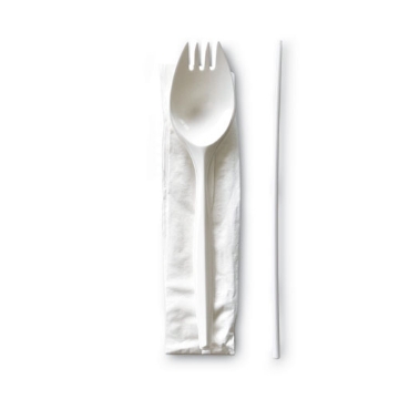 Picture of School Cutlery Kit, Napkin/spork/straw, White, 1000/carton