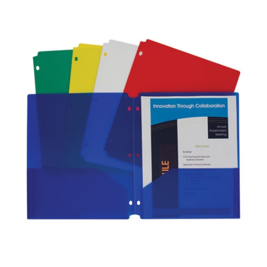 Picture of Two-Pocket Heavyweight Poly Portfolio Folder, 3-Hole Punch, 11 X 8.5, Assorted, 10/pack
