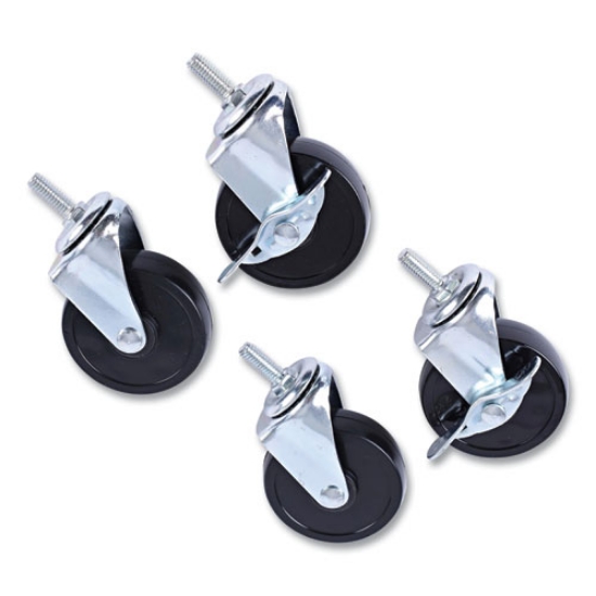 Picture of Optional Casters for Wire Shelving, Grip Ring Stem, 3" Wheel, Black, 4/Set (2 Locking)