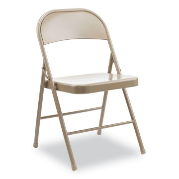 Picture of armless steel folding chair, supports up to 275 lb, tan seat, tan back, tan base, 4/carton