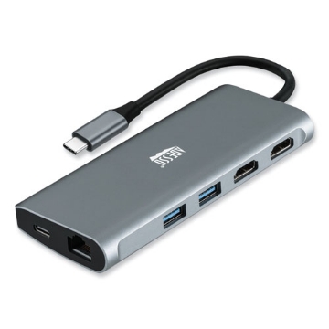 Picture of 9-in-1 USB Type-C Docking Station, 2 HDMI/3 USB C/SD and TF Slot/RJ45, Gray/Black