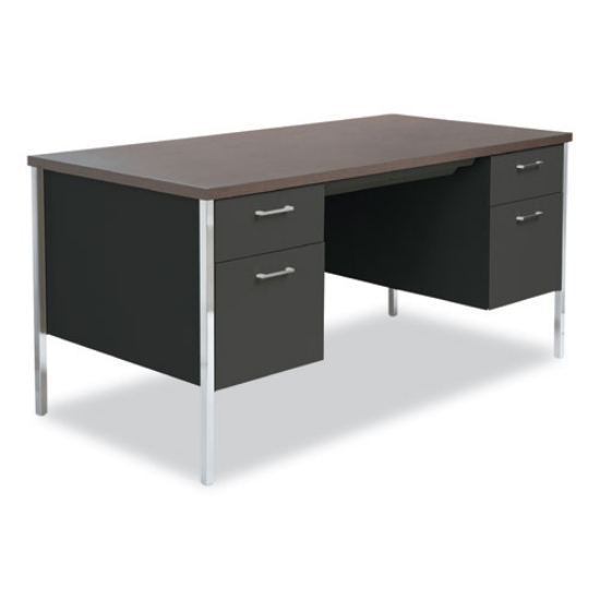 Picture of Double Pedestal Steel Desk, 60" X 30" X 29.5", Mocha/black
