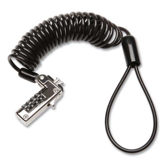 Picture of slim portable combination lock for standard slot, 6 ft carbon steel cable, black/silver