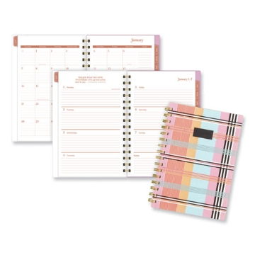 Picture of Cher Weekly/Monthly Planner, Plaid Artwork, 8.5 x 6.38, Pink/Blue/Orange Cover, 12-Month (Jan to Dec): 2024