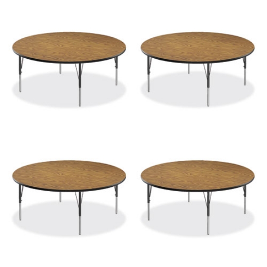 Picture of Height Adjustable Activity Tables, Round, 60" x 19" to 29", Medium Oak Top, Black Legs, 4/Pallet, Ships in 4-6 Business Days