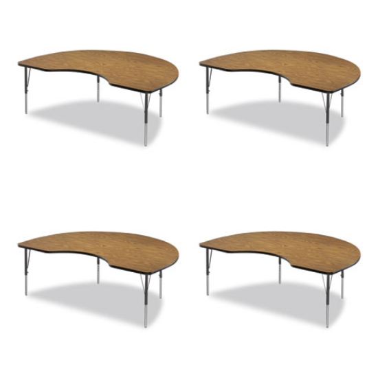 Picture of Adjustable Activity Tables, Kidney Shape, 72" x 48" x 19" to 29", Oak Top, Black Legs, 4/Pallet, Ships in 4-6 Business Days