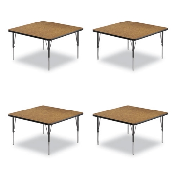 Picture of Adjustable Activity Tables, Square, 48" x 48" x 19" to 29", Medium Oak Top, Black Legs, 4/Pallet, Ships in 4-6 Business Days